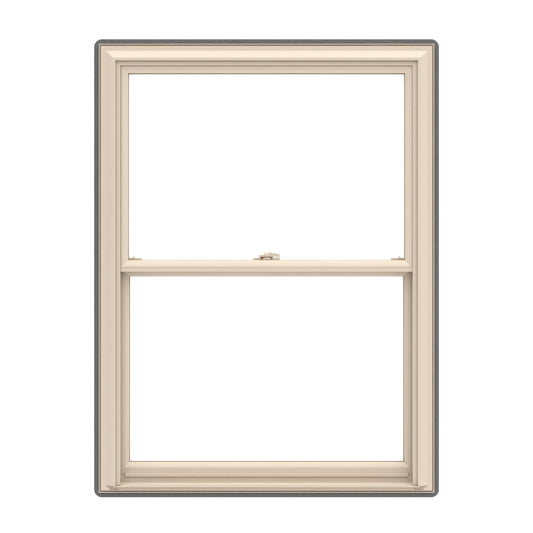Pella 150 Series 23-1/2-in x 45-1/2-in Almond Exterior Almond Interior Vinyl Replacement Double Hung Window Low-E argon Double Pane Glass (Full Screen Included)