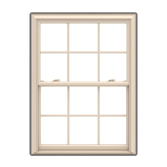 Pella 150 Series 31-1/2-in x 45-1/2-in Almond Exterior Almond Interior Vinyl Replacement Double Hung Window Low-E argon Double Pane Glass with Grids (Full Screen Included)