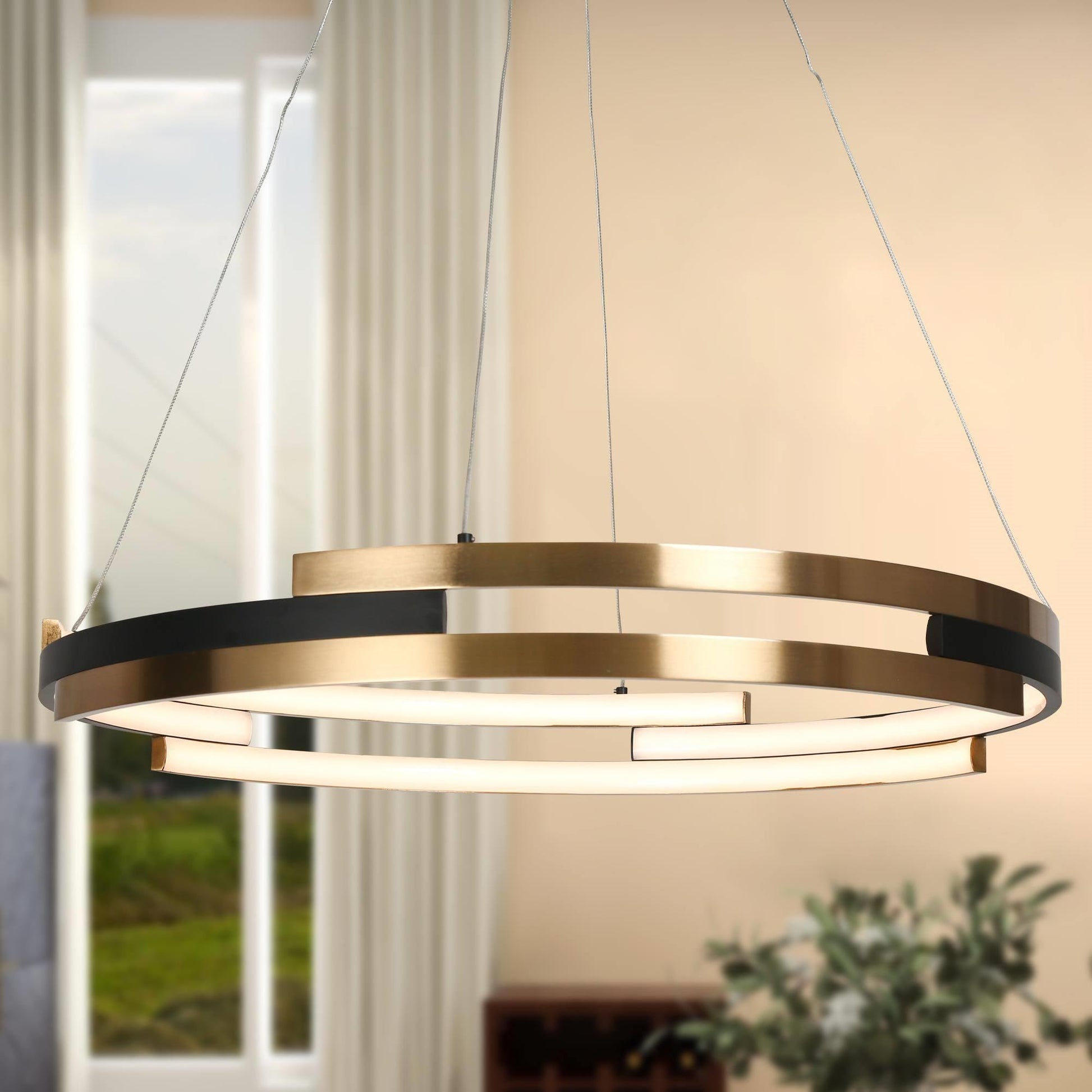 ZEVNI Elvin 6 -Light Polished Gold/Matte Black Large Round Modern/contemporary Metal Linear LED Large Indoor Hanging Kitchen Island Light