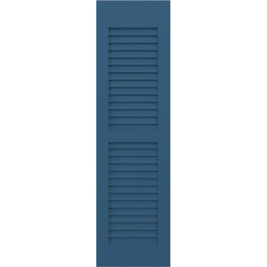 Ekena Millwork 18-in W x 31-in H Sojourn Blue Louvered Wood Exterior Shutters ( 2 -Pack )