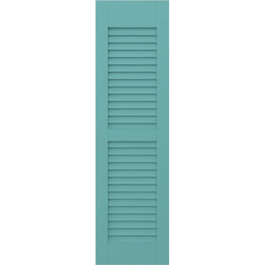 Ekena Millwork 15-in W x 34-in H Pure Turquoise Paintable/Stainable Louvered Wood Exterior Shutters ( 2 -Pack )