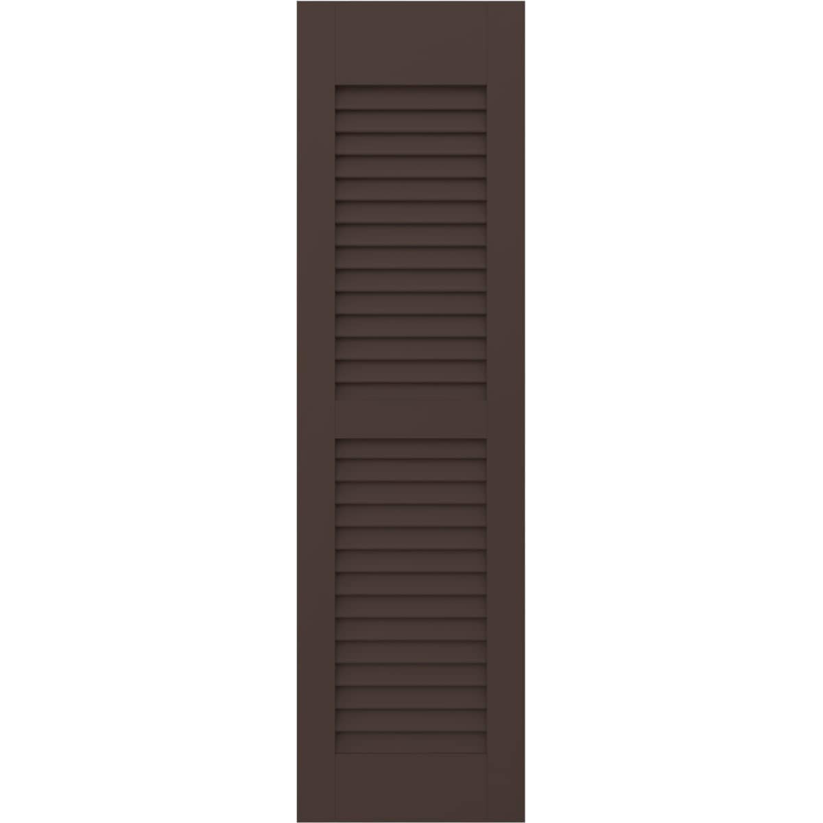 Ekena Millwork 18-in W x 42-in H Raisin Brown Paintable/Stainable Louvered Wood Exterior Shutters ( 2 -Pack )