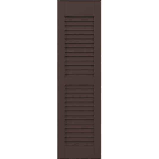 Ekena Millwork 15-in W x 72-in H Raisin Brown Paintable/Stainable Louvered Wood Exterior Shutters ( 2 -Pack )