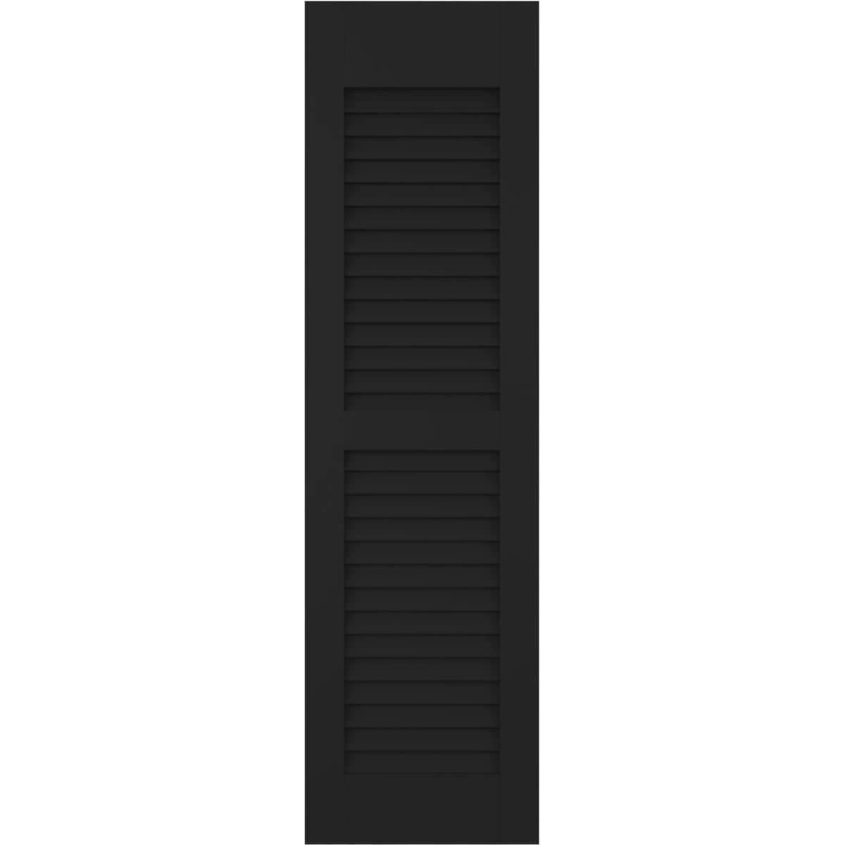 Ekena Millwork 18-in W x 53-in H Black Louvered Wood Exterior Shutters ( 2 -Pack )