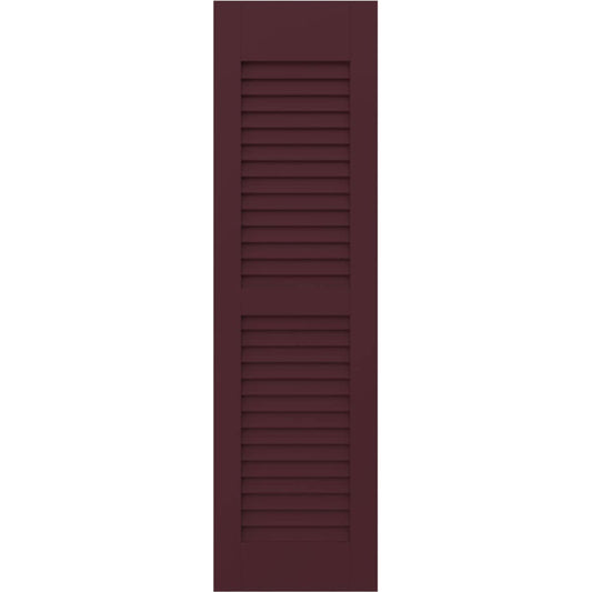 Ekena Millwork 15-in W x 42-in H Wine Red Paintable/Stainable Louvered Wood Exterior Shutters ( 2 -Pack )