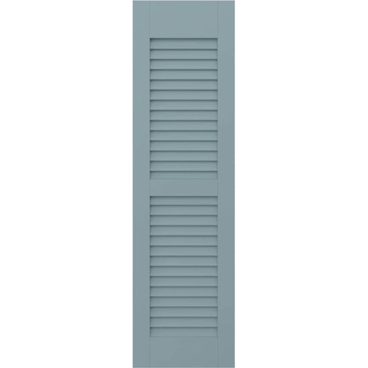 Ekena Millwork 12-in W x 57-in H Peaceful Blue Paintable/Stainable Louvered Wood Exterior Shutters ( 2 -Pack )