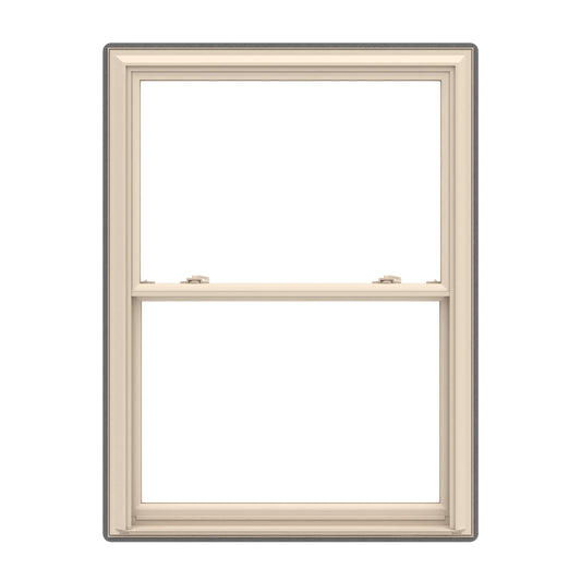 Pella 150 Series 31-1/2-in x 57-1/2-in Almond Exterior Almond Interior Vinyl Replacement Double Hung Window Low-E argon Double Pane Glass (Full Screen Included)