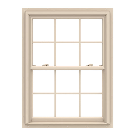 Pella 150 Series 31-1/2-in x 53-1/2-in Almond Exterior Almond Interior Vinyl New construction Double Hung Window Low-E argon Double Pane Glass with Grids (Full Screen Included)