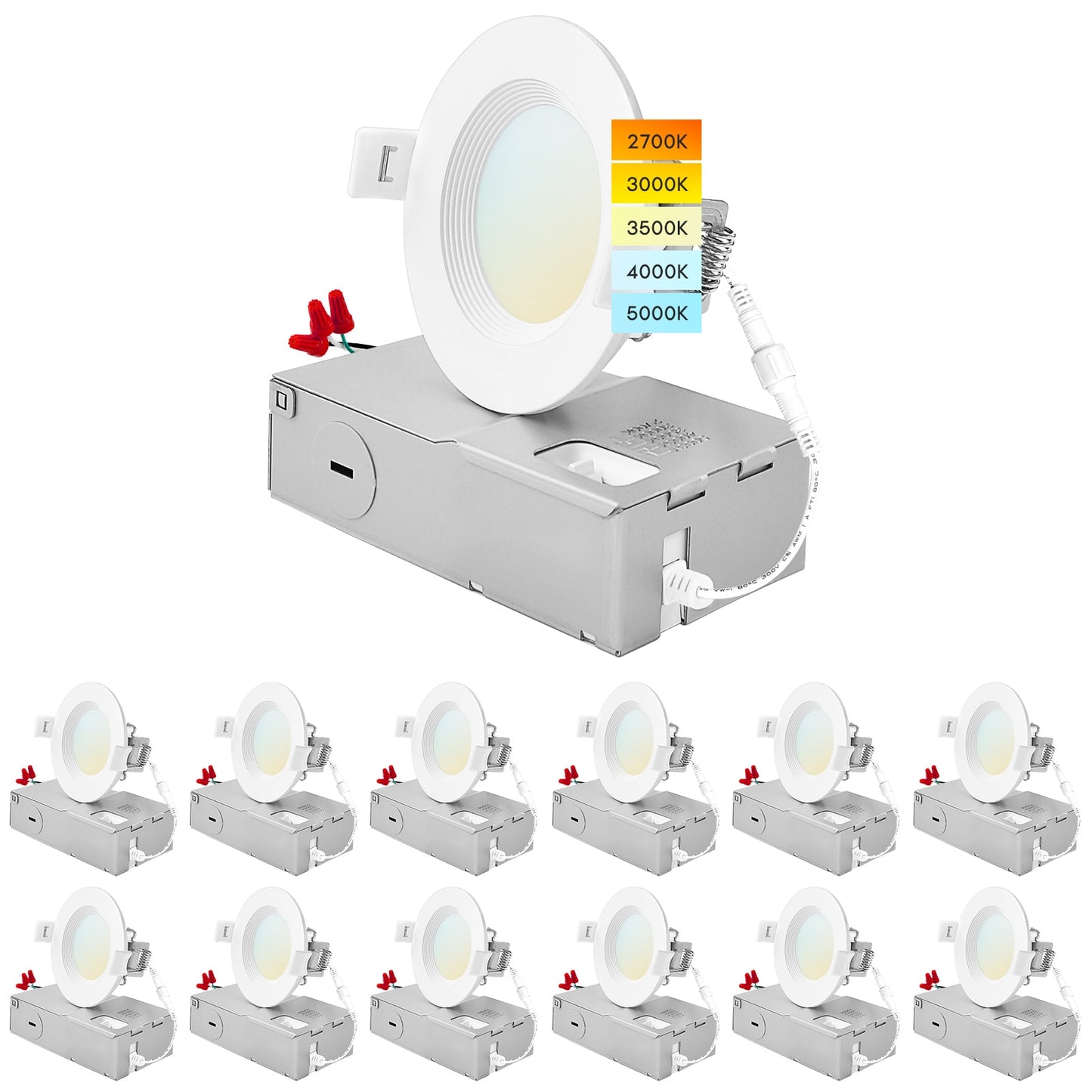 Luxrite White 3-in 400 -Lumens Switchable white Round Dimmable LED Canless Damp rated Recessed Downlight 12 -Pack