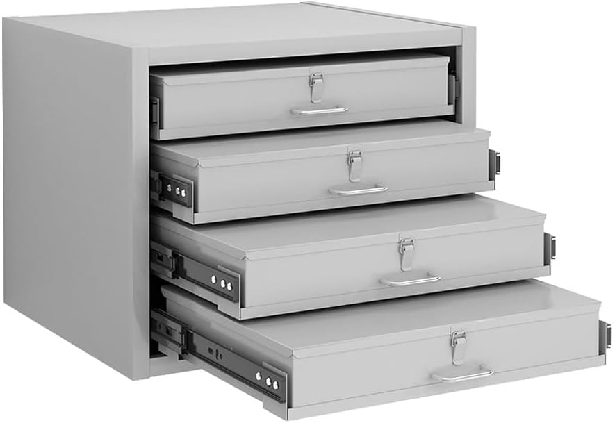 Yeeoy Steel Compartment Box Rack with 4 Adjustable Divider Compartment Boxes, Parts Cabinet Bolt and Nut Tool Box, Metal Storage Drawer Organizer for Tool Hardware, Gray