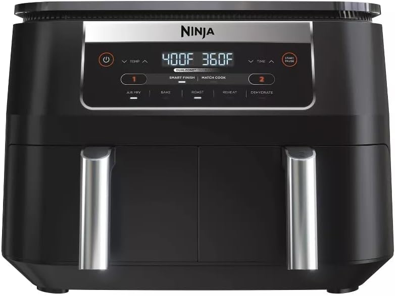 Ninja Foodi 6qt 5-in-1 2-Basket Air Fryer with DualZone Technology - DZ090: Stainless Steel, Digital Control, 1760W