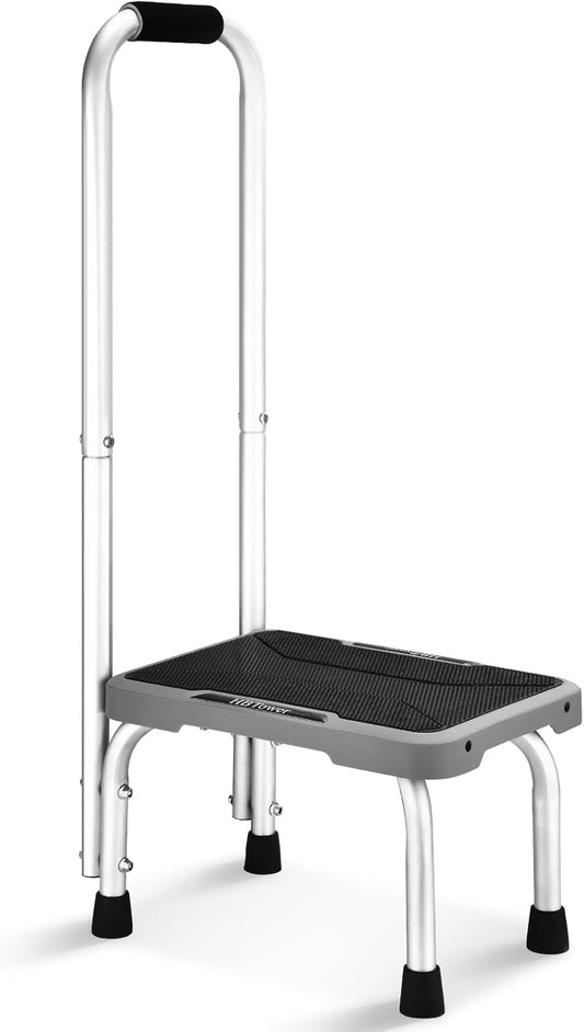 HBTower Aluminum Step Stool with Handle for Elderly, Lightweight Step Stools for Adults Seniors with Non-Slip Rubber Feet, Stepping Stools for Bedroom Kitchen Bathroom, Bed Steps for High Beds