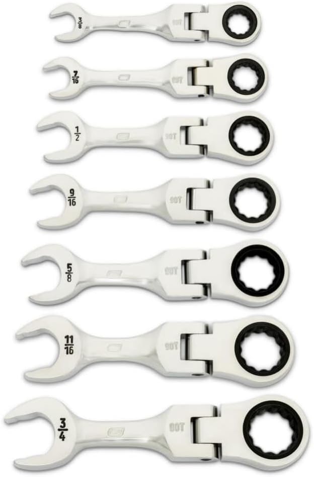 GEARWRENCH 7 Piece 90-Tooth 12 Point Stubby Flex Combination Ratcheting Wrench, SAE | 86878
