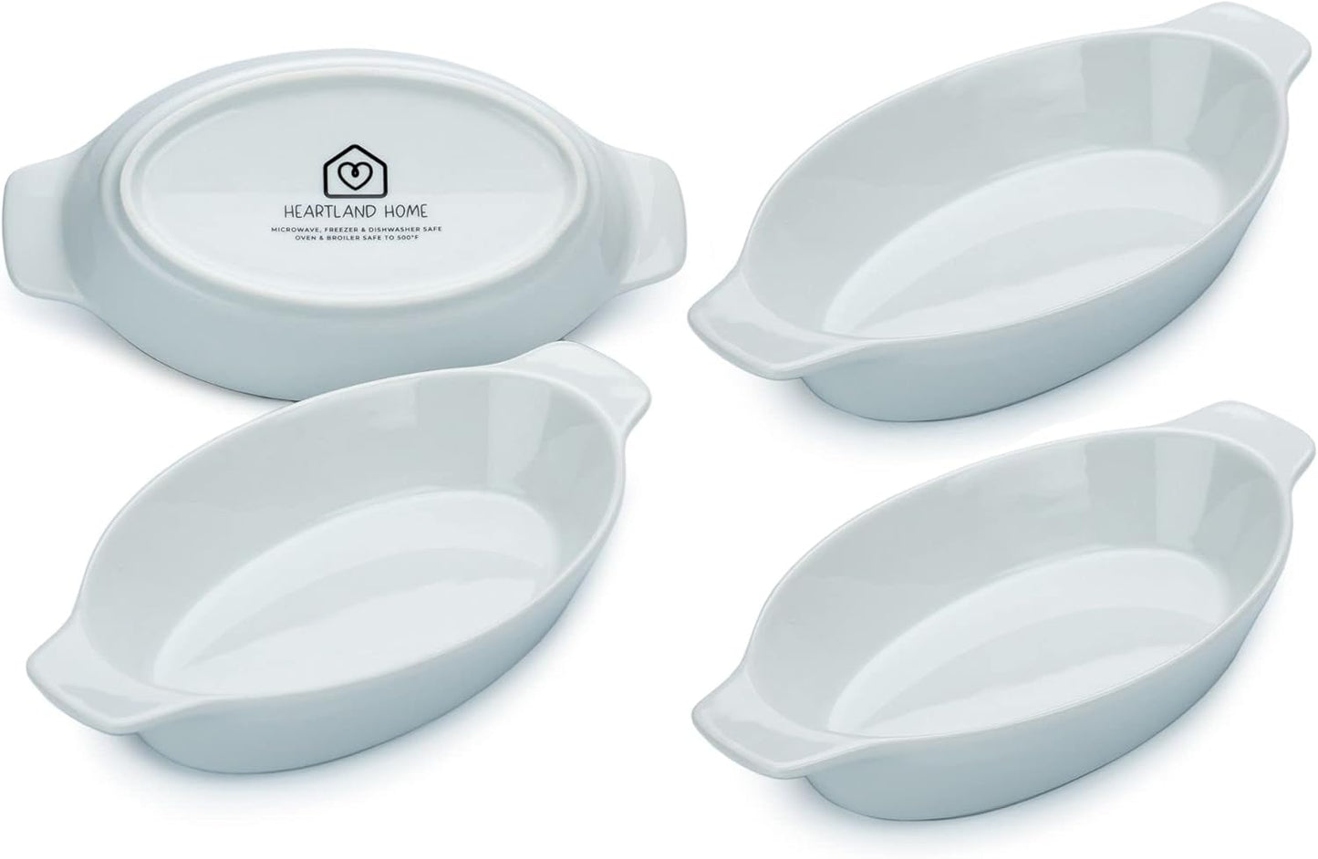 Heartland Home Porcelain Mini Casserole Dish Oval Au Gratin Dish (4pc Set). Cauliflower Baking Dish, Banana Split Bowls, Single Serving Dishes, Small Individual Gratin Dishes Set