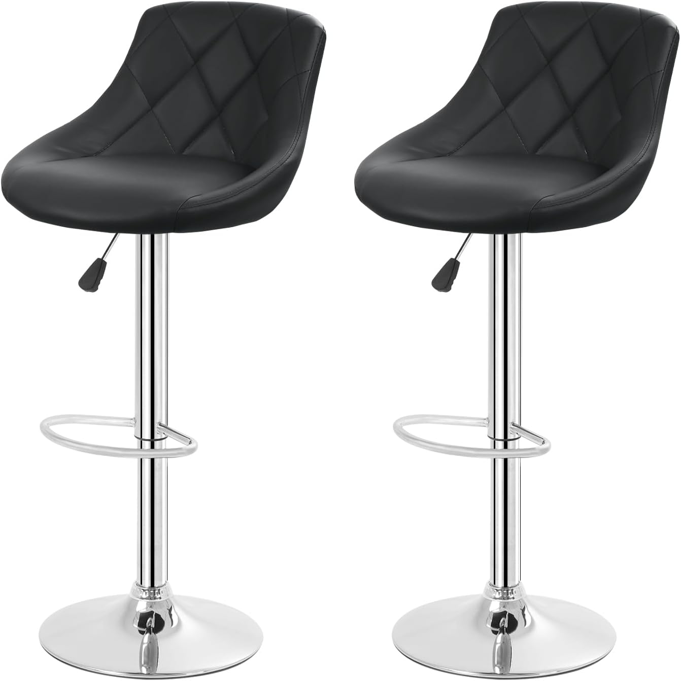 FDW Bar Stools Set of 2 Bar Stools Swivel Stool Height Adjustable Bar Chairs with Back PU Leather Swivel Bar Stool Kitchen Counter Stools Dining Chairs (Black)