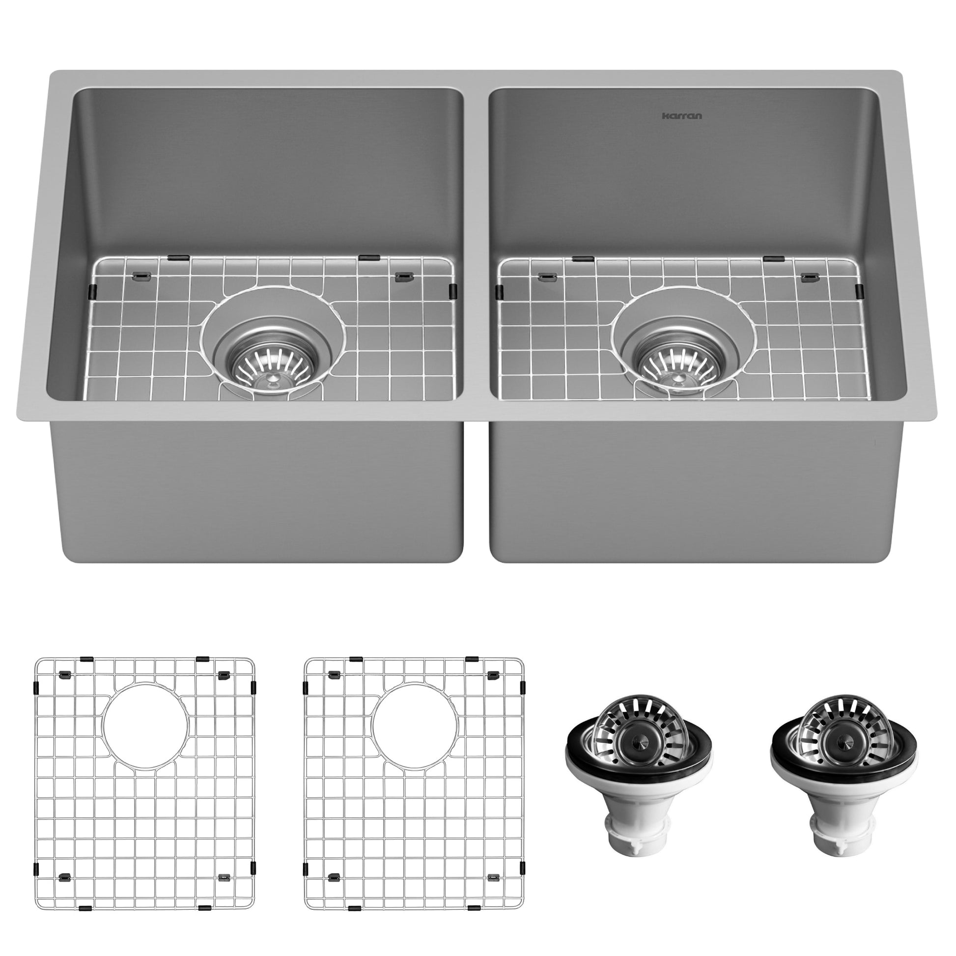 Karran Undermount 32-in x 18-in Stainless steel Double equal bowl 16 -Gauge Kitchen Sink