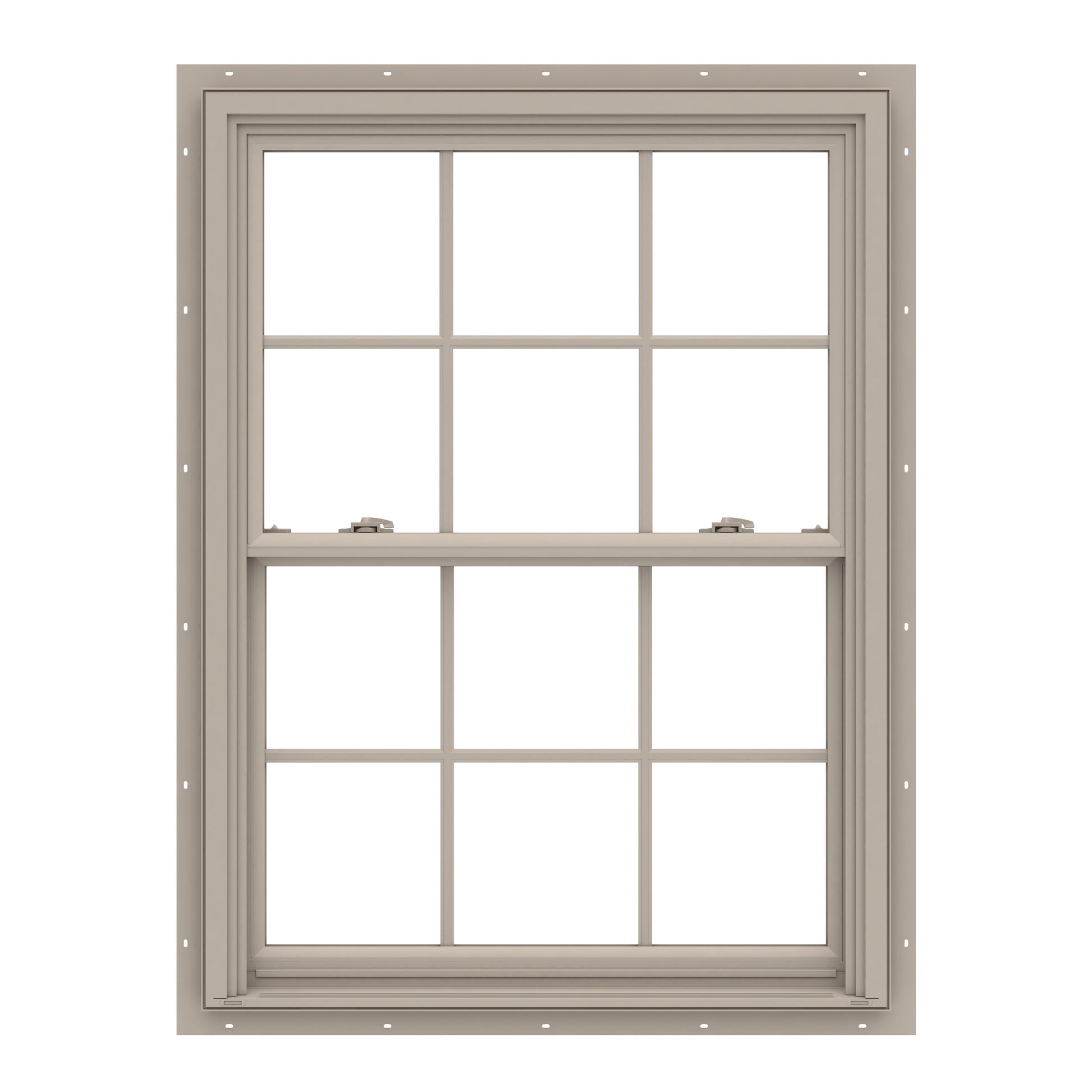 Pella 150 Series 35-1/2-in x 45-1/2-in Fossil Exterior Fossil Interior Vinyl New construction Double Hung Window Low-E argon Double Pane Glass with Grids (Full Screen Included)