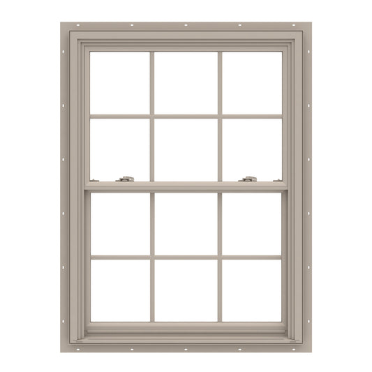 Pella 150 Series 35-1/2-in x 45-1/2-in Fossil Exterior Fossil Interior Vinyl New construction Double Hung Window Low-E argon Double Pane Glass with Grids (Full Screen Included)