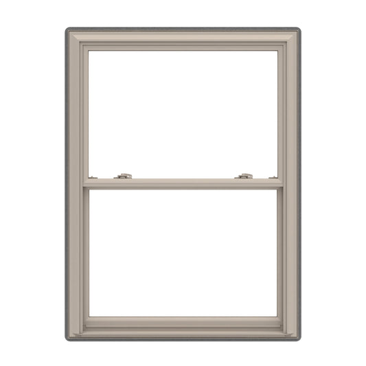 Pella 150 Series 29-1/2-in x 65-1/2-in Fossil Exterior Fossil Interior Vinyl Replacement Double Hung Window Low-E argon Double Pane Glass (Full Screen Included)
