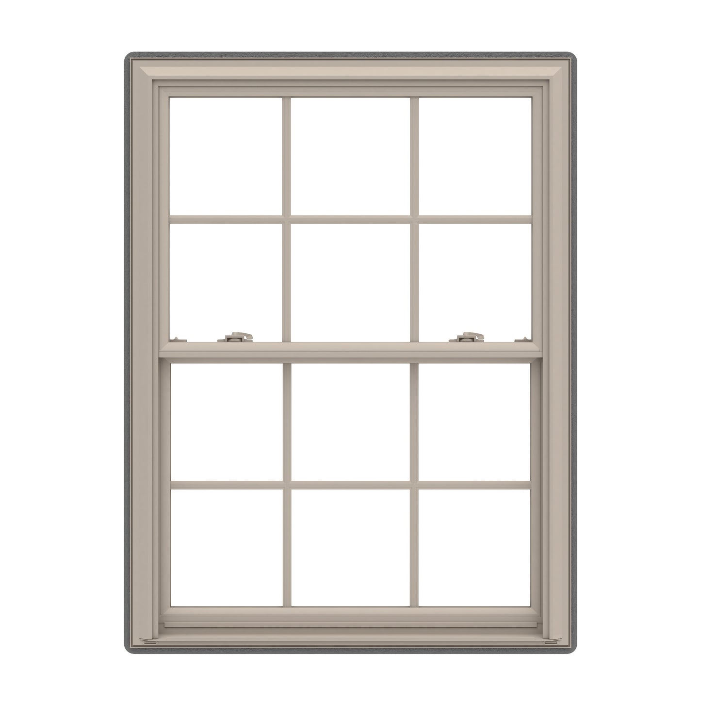 Pella 150 Series 31-1/2-in x 37-1/2-in Fossil Exterior Fossil Interior Vinyl Replacement Double Hung Window Low-E argon Double Pane Glass with Grids (Full Screen Included)