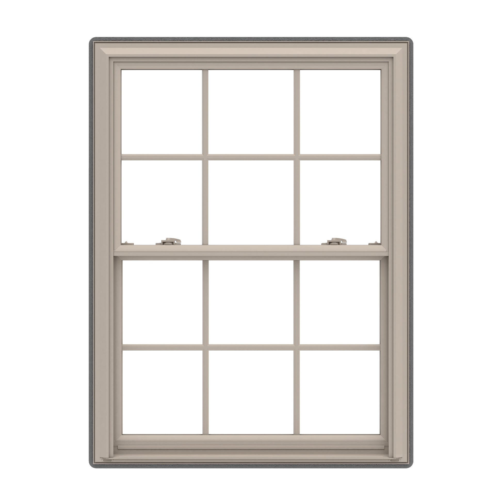 Pella 150 Series 31-1/2-in x 53-1/2-in Fossil Exterior Fossil Interior Vinyl Replacement Double Hung Window Low-E argon Double Pane Glass with Grids (Full Screen Included)