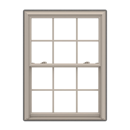 Pella 150 Series 31-1/2-in x 53-1/2-in Fossil Exterior Fossil Interior Vinyl Replacement Double Hung Window Low-E argon Double Pane Glass with Grids (Full Screen Included)