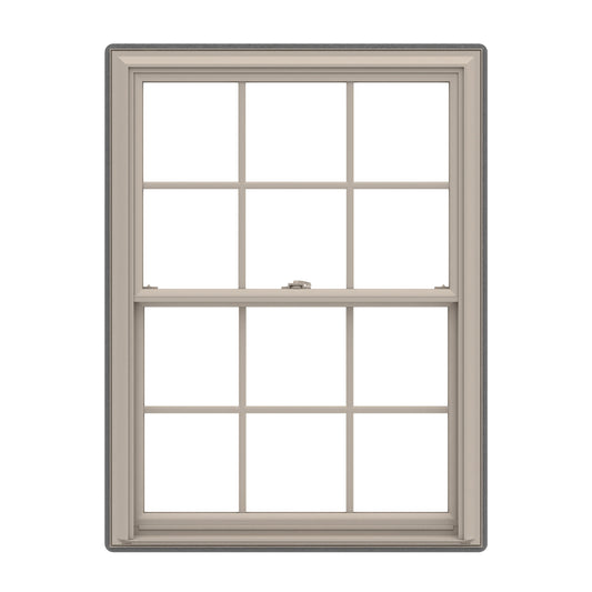 Pella 150 Series 27-1/2-in x 37-1/2-in Fossil Exterior Fossil Interior Vinyl Replacement Double Hung Window Low-E argon Double Pane Glass with Grids (Full Screen Included)