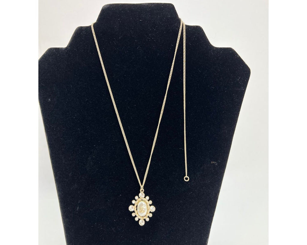Chanel Crystal CC Necklace Gold Pearly Fashion Jewelry