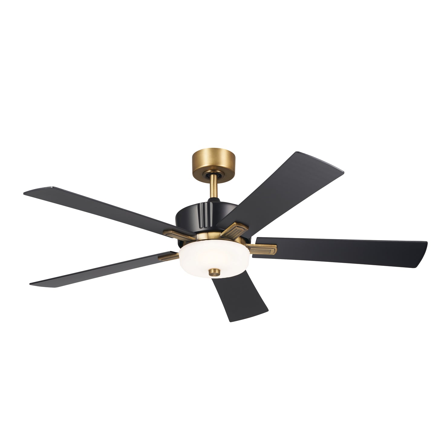 Kichler Icon 56-in Satin Black with Satin Black with Natural Brass Blades Integrated LED Ceiling Fan With Light 5 -Blade