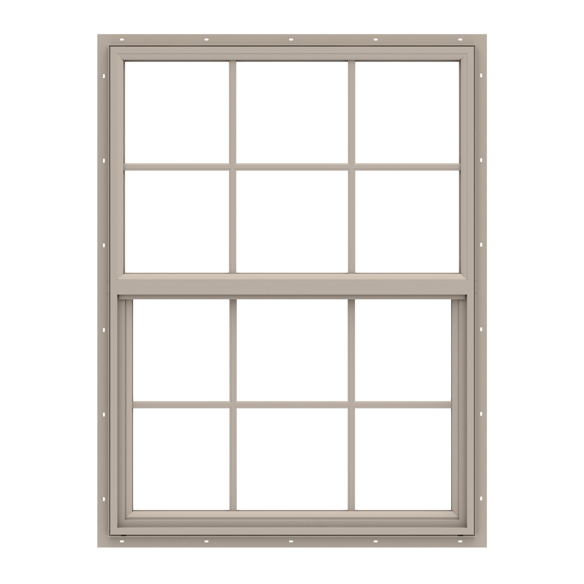 Pella 150 Series 35-1/2-in x 53-1/2-in Fossil Exterior Vinyl New Construction Single Hung Window Low-E argon Double Pane Glass with Grids, (Half Screen Included)