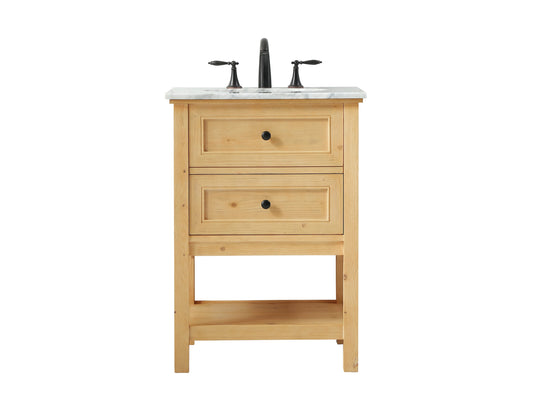 Elegant Decor Home Furnishing 24-in Natural Wood Undermount Single Sink Bathroom Vanity with Carrara White Marble Top