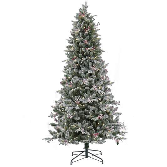 National Tree Company Snowy Poechmann Fir 7.5-ft Pre-lit Artificial Christmas Tree with White LED Lights