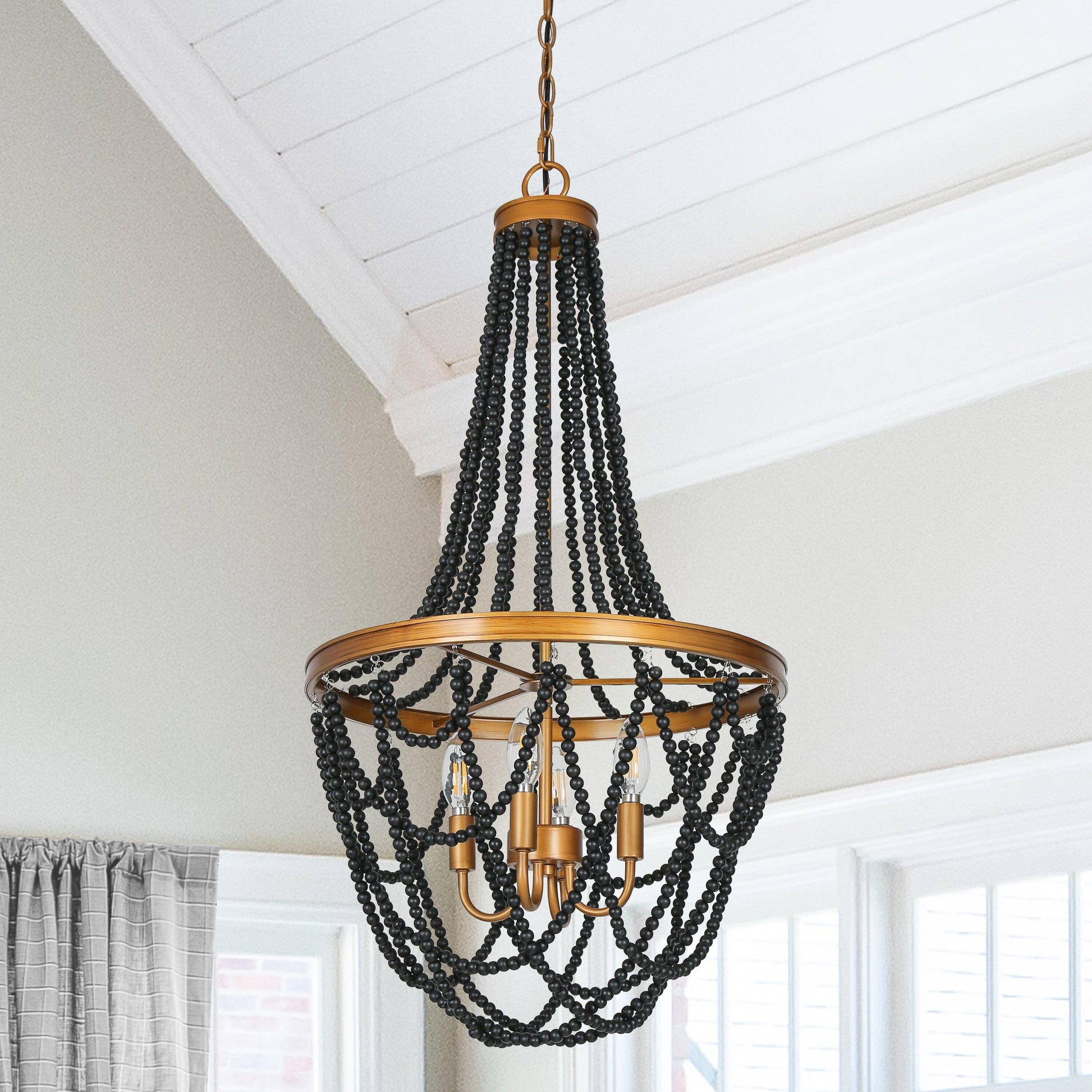 Uolfin 4 -Light Antique Black Indoor Beaded Mixed material Chandelier