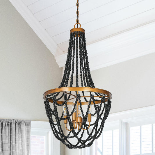 Uolfin 4 -Light Antique Black Indoor Beaded Mixed material Chandelier