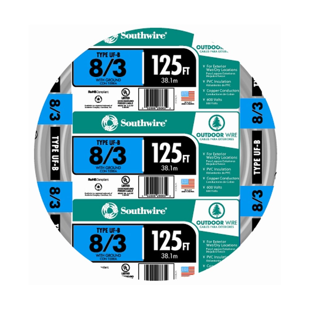  125-ft 8 / 3 Stranded UF-B Wire W/G ( By-the-roll )