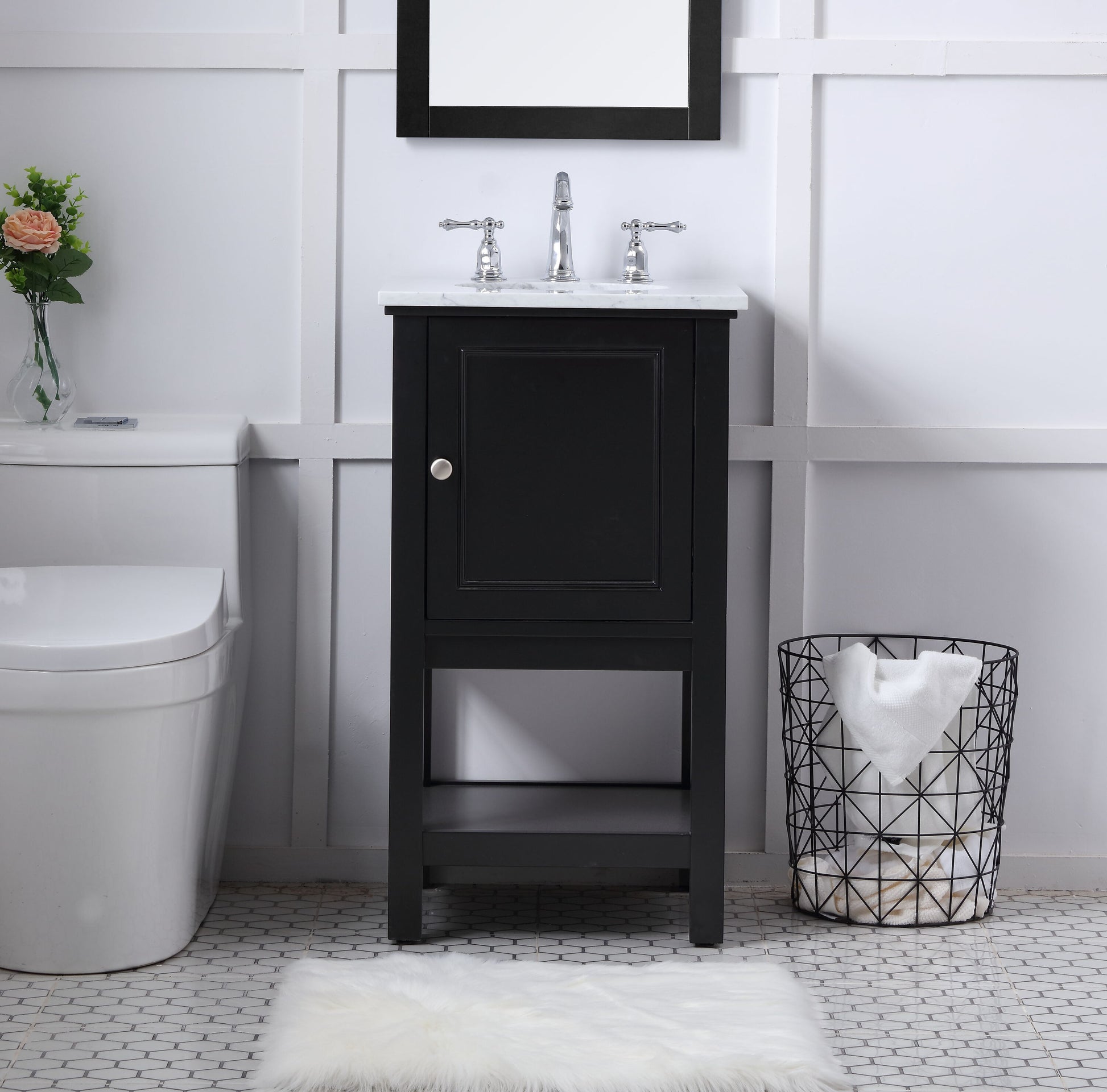 Elegant Decor Home Furnishing 19-in Black Undermount Single Sink Bathroom Vanity with Carrara White Marble Top
