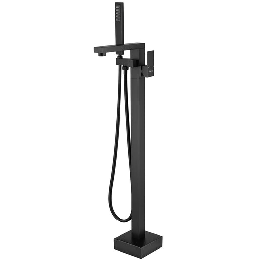 BWE Abyssal Hush Matte Black 1-handle Freestanding Swivel Bathtub Faucet with Hand Shower ( Valve Included )