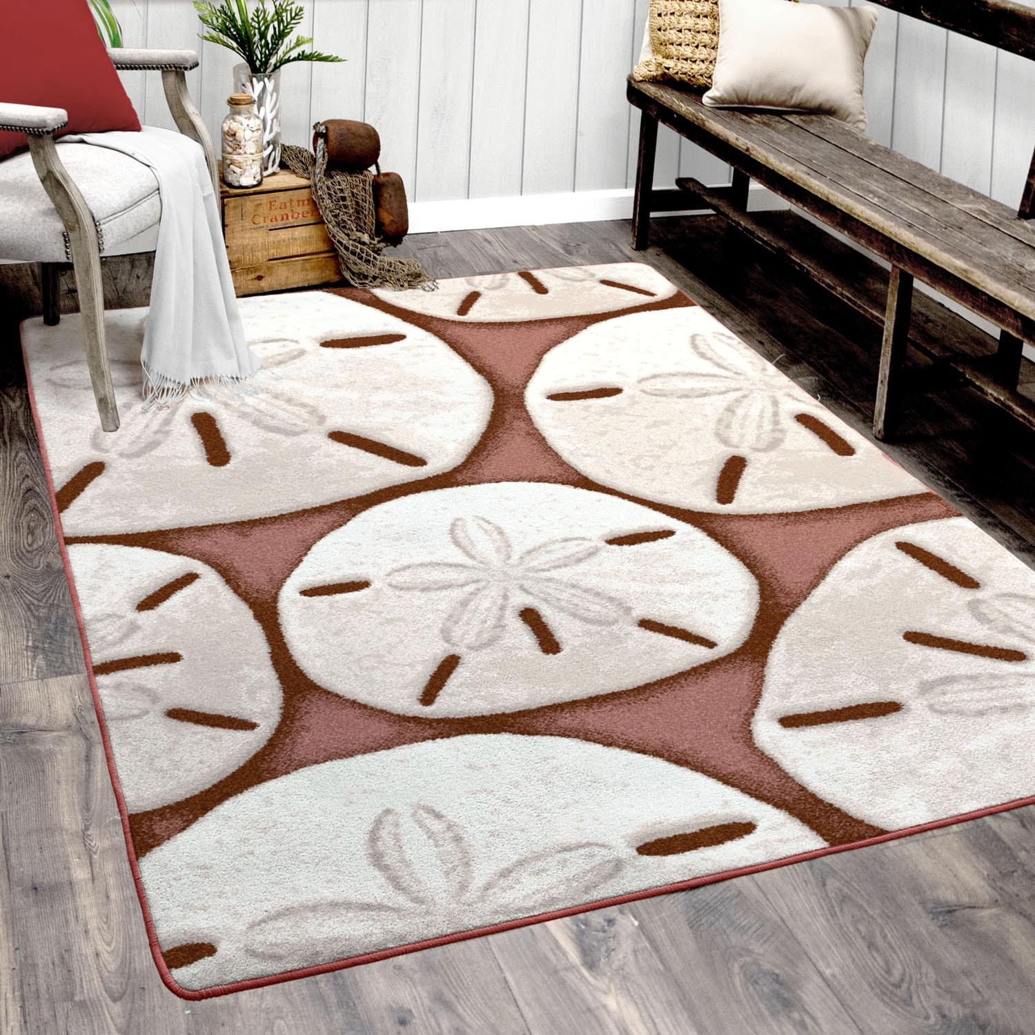 American Dakota Ocean Treasure 5 x 8 (ft) Tufted Nylon Coral Rectangular Indoor Coastal Spot Clean Only Pet Friendly Area rug