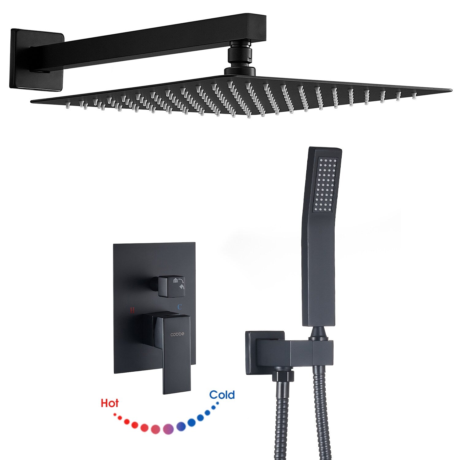 Cobbe Matte Black 10-in Built-In ShowerÂ FaucetÂ System with 2-way Diverter ( Pressure-balanced Valve Included )