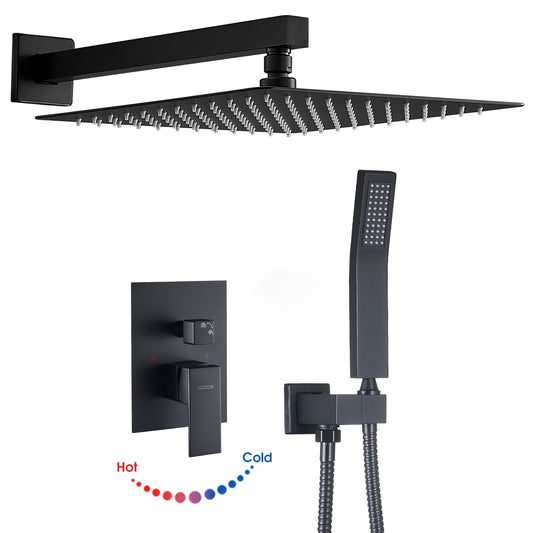 Cobbe Matte Black 10-in Built-In ShowerÂ FaucetÂ System with 2-way Diverter ( Pressure-balanced Valve Included )