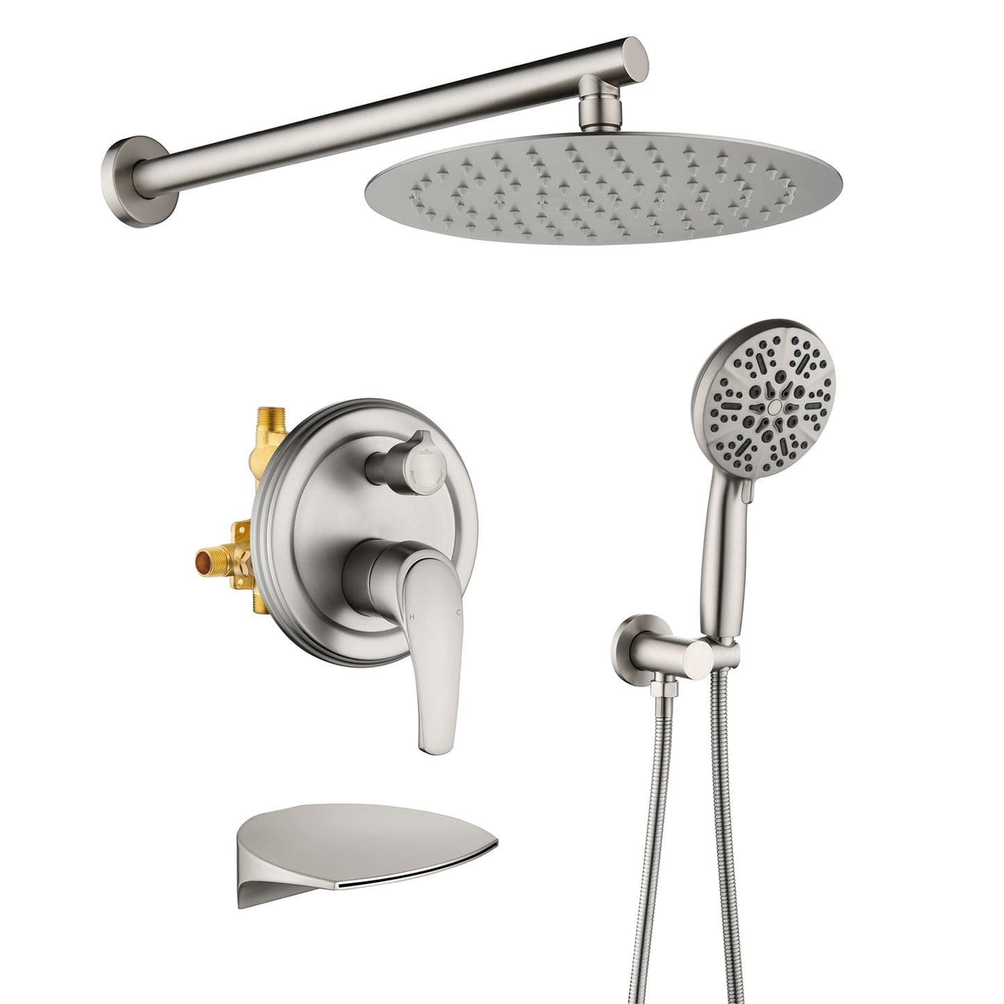 Cobbe Brushed Nickel 1-handle Wall-mount Waterfall Bathtub Faucet with Hand Shower ( Valve Included )