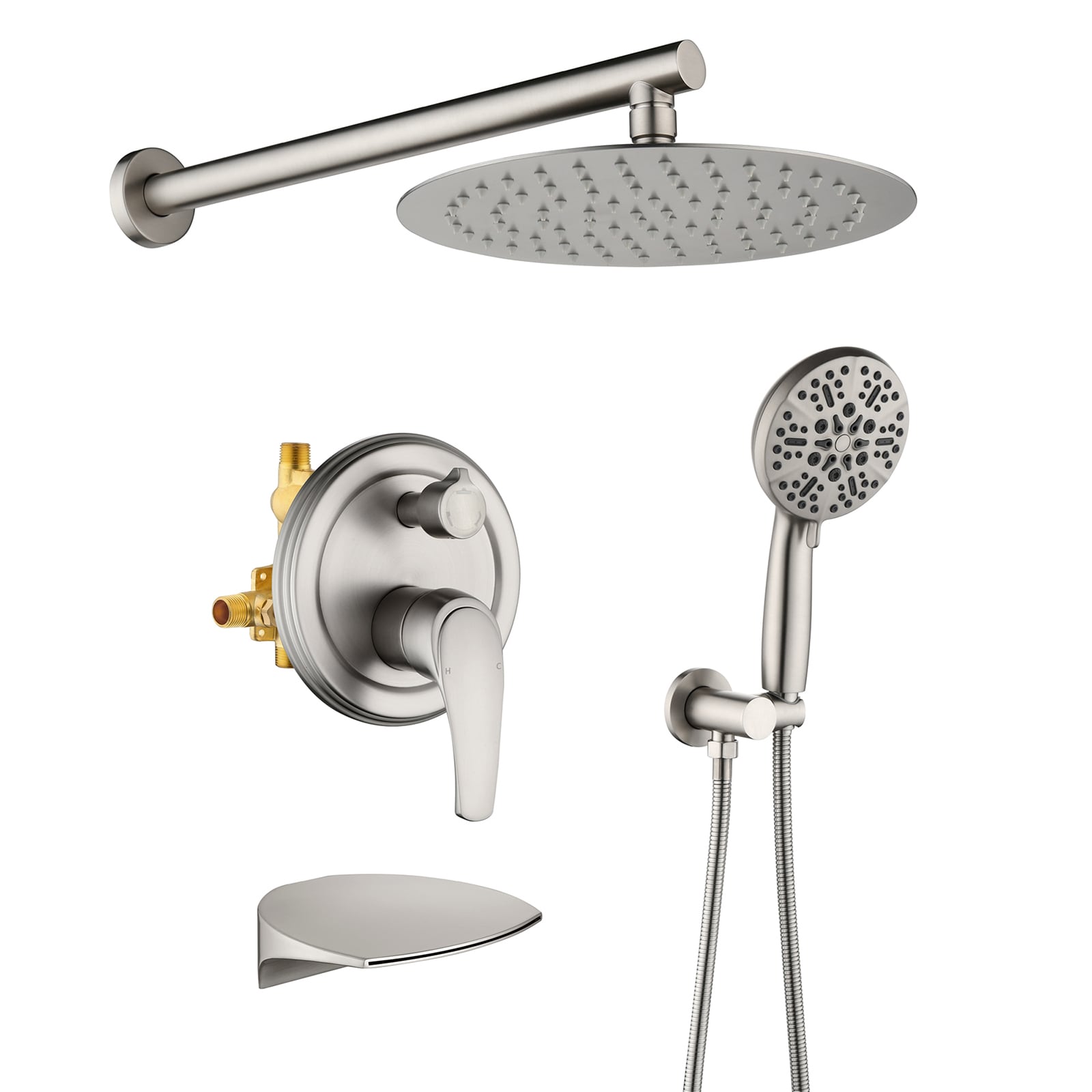 Cobbe Brushed Nickel 1-handle Wall-mount Waterfall Bathtub Faucet with Hand Shower ( Valve Included )