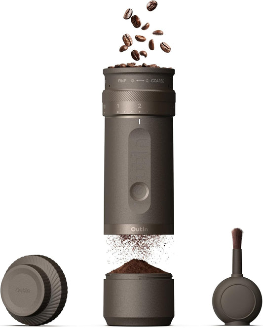 OutIn Fino Portable Electric Coffee Grinder,Adjustable Coffee Bean Grinder with 28 Precise Grind Setting,One-Button Burr Coffee Grinder with Fast\u2011Charge Battery, Auto\u2011Stop & Clog\u2011Protection