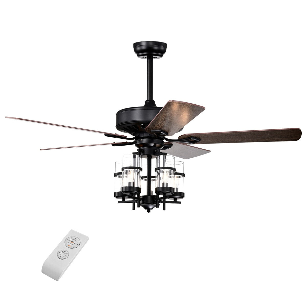WELLFOR CW 50-in Black with MDF Blades Chandelier Ceiling Fan With Light and Remote Included 5 -Blade