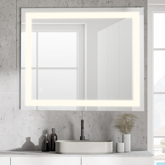 JONATHAN  Y Remy LED Front-Lit Smart Touch 30-in x 36-in Polished Frameless Rectangle Dimmable LED Lighted Fog Free Bathroom Vanity Mirror ( Silver )