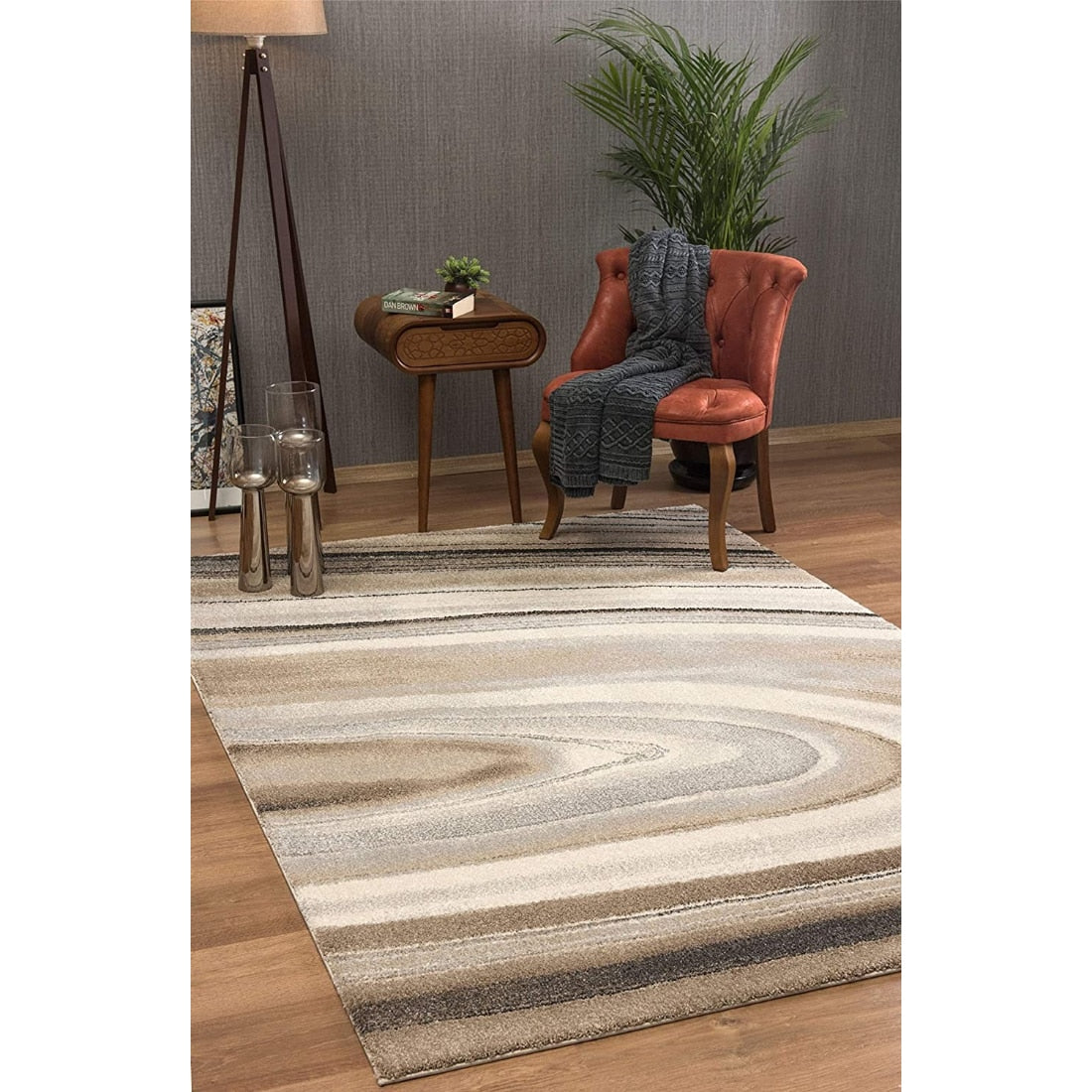 HomeRoots 5 x 7 (ft) Polyester Cream Rectangular Indoor Abstract Area rug