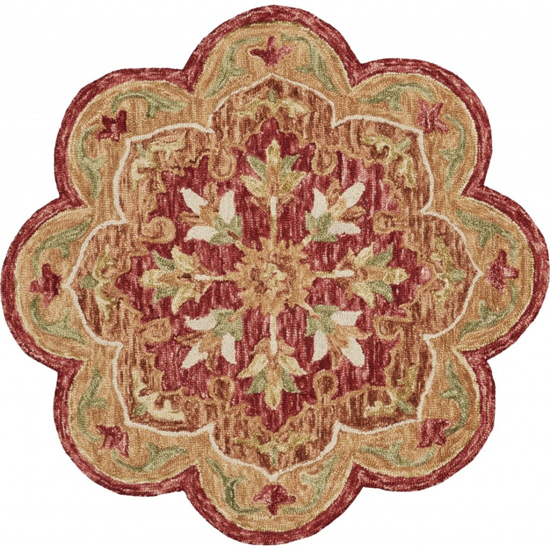 HomeRoots 4 x 4 (ft) Wool Red Round Indoor Area rug