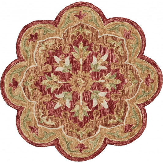 HomeRoots 4 x 4 (ft) Wool Red Round Indoor Area rug