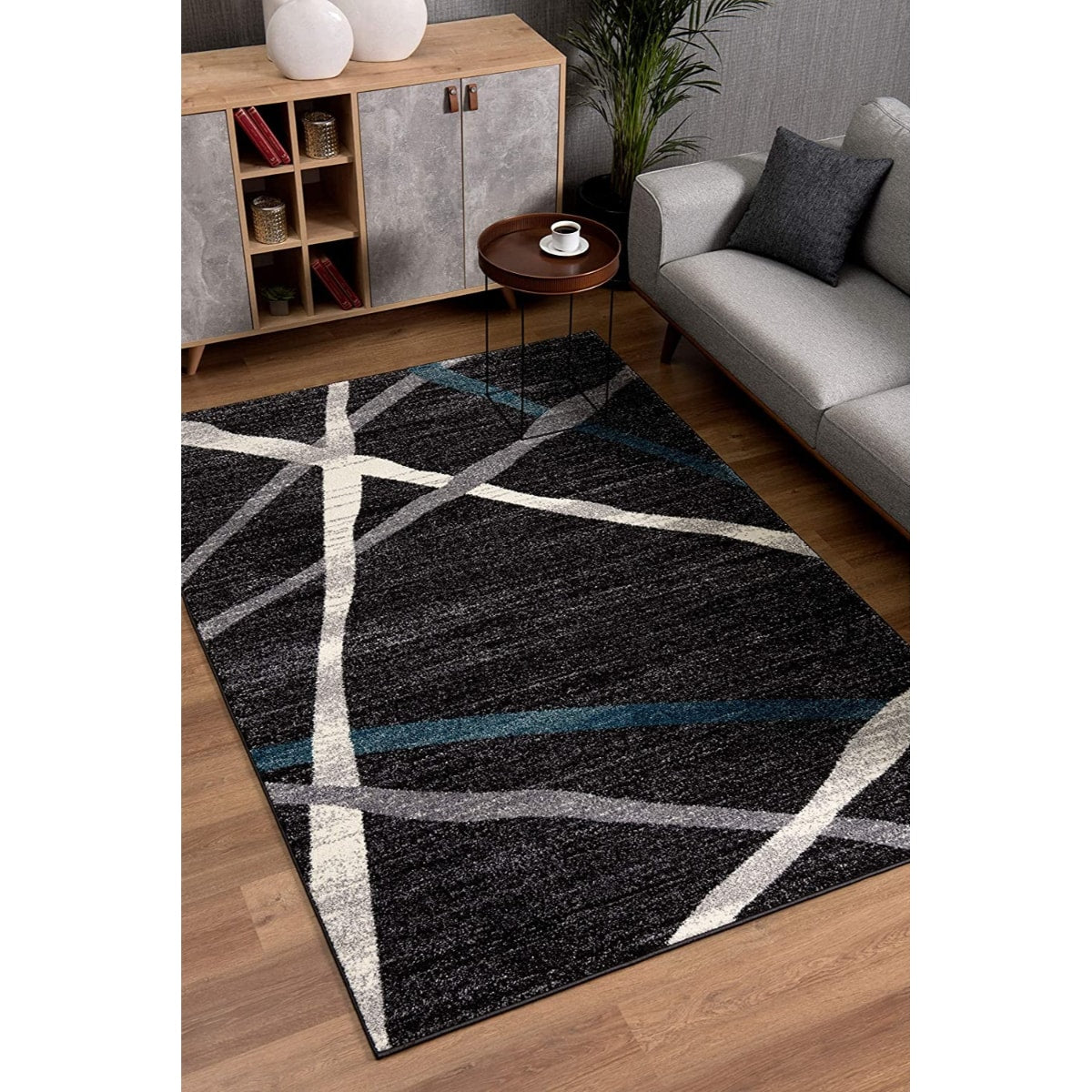 HomeRoots 7 x 9 (ft) Polyester Grey Rectangular Indoor Geometric Area rug