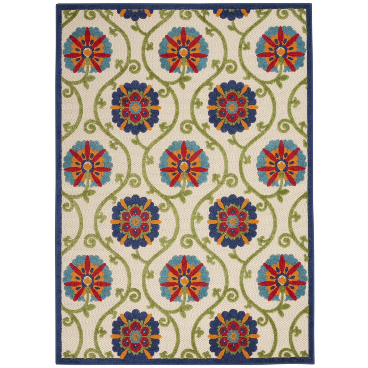 HomeRoots 8 x 11 (ft) Polypropylene Blue Multicolor Rectangular Indoor/Outdoor Floral Area rug